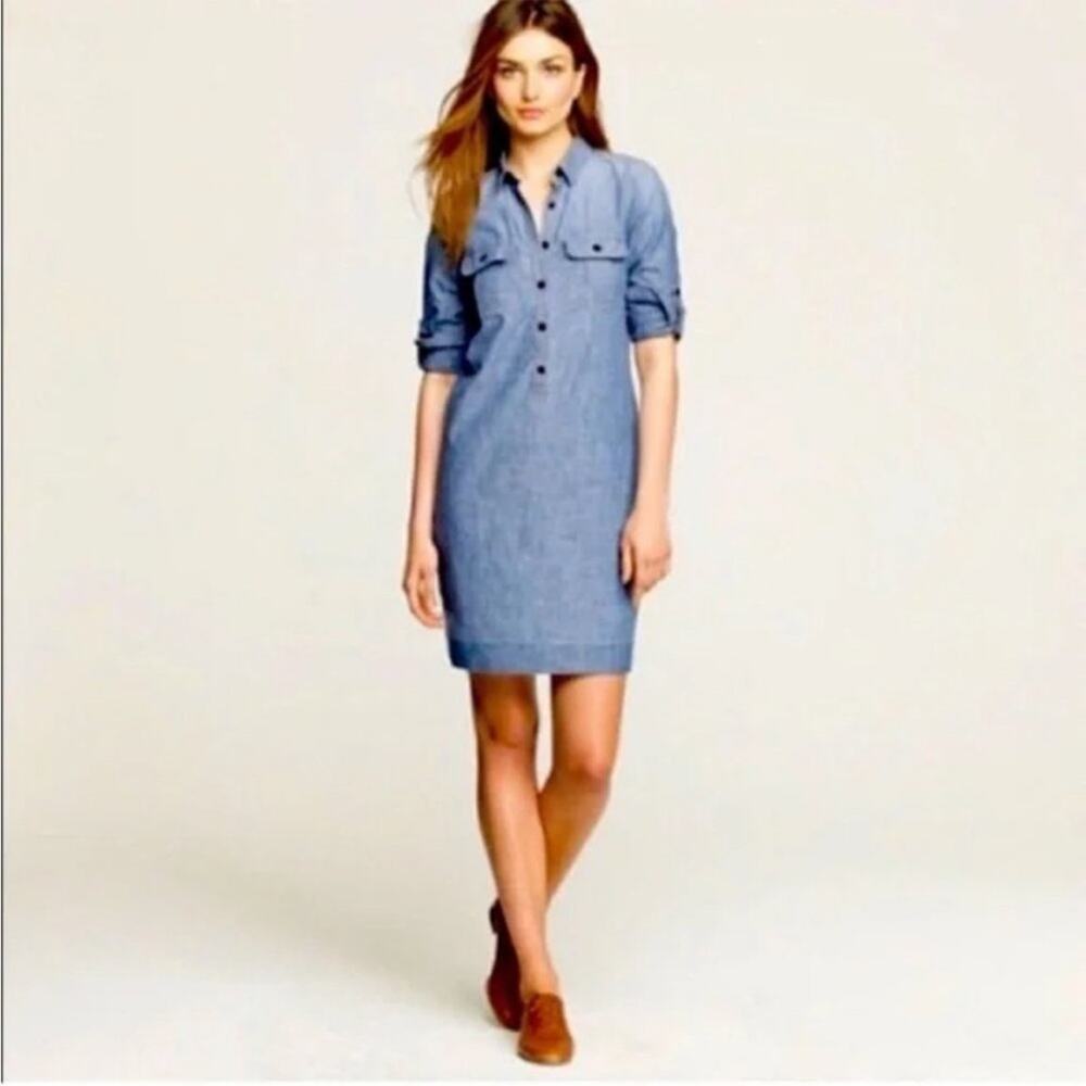 J. Crew Size 2 Denim Chambray 1/2 Button Shirtdress Style#47875 w/‎ Tab Sleeves